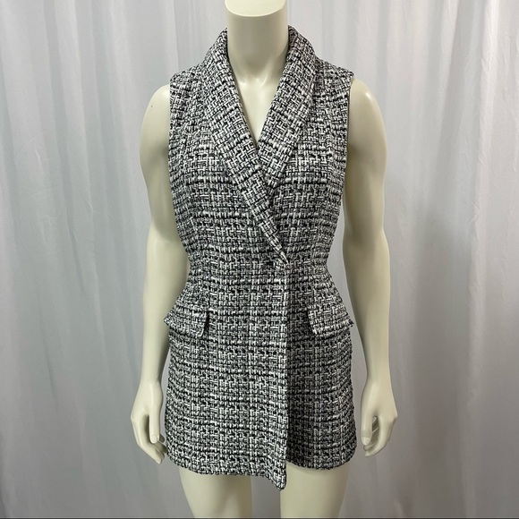 ZARA Black and White Tweed Romper, Size XS - Picture 1 of 11